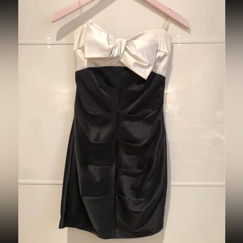 Elegant Black and White Bow Dress